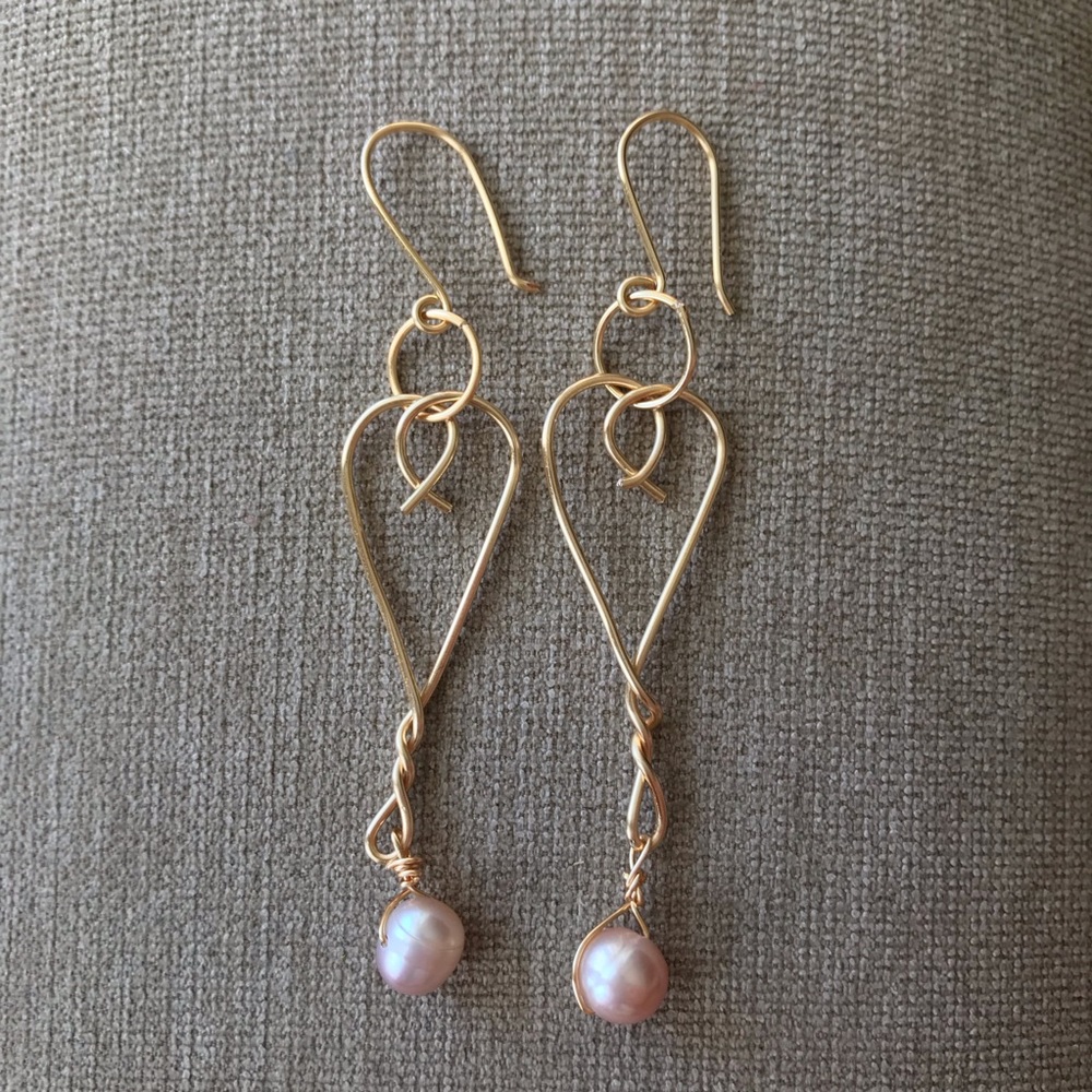 Gold Heart Earrings with Akoya Pearl